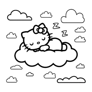 Kleurplaat Hello Kitty Slaapt