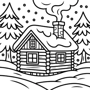 Kleurplaat Hut in Winter