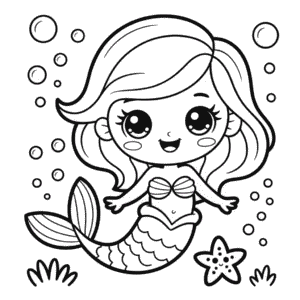 Kleurplaat Kawaii Zeemeermin