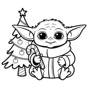 Kleurplaat Kerst Baby Yoda