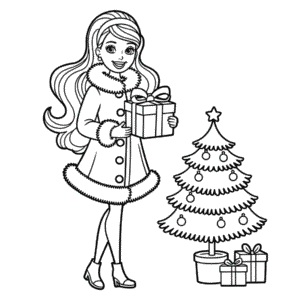 Kleurplaat Kerst Barbie