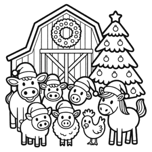Kleurplaat Kerst Dierenboerderij
