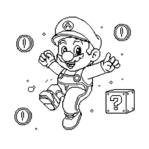 Kleurplaat Mario 8 bit