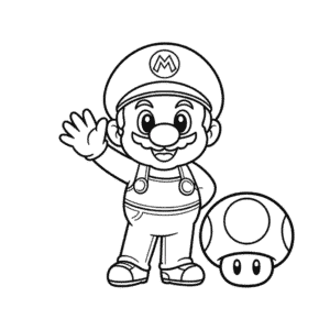Kleurplaat Mario en paddenstoel