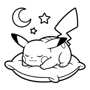 Kleurplaat Slapende Pikachu