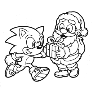 Kleurplaat Sonic en de Kerstman