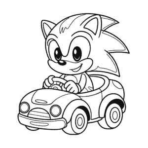 Kleurplaat Sonic in Voertuig
