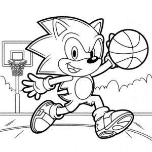 Kleurplaat Sonic Speelt Basketbal