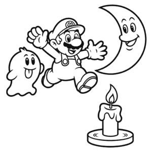 Kleurplaat Spook Boo en Mario