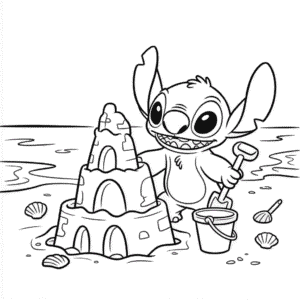 Kleurplaat Stitch op het Strand