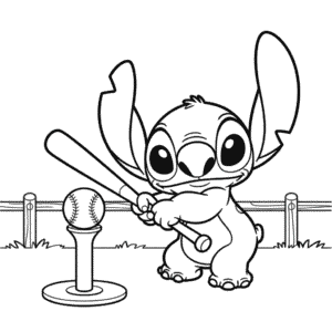 Kleurplaat Stitch speelt honkbal