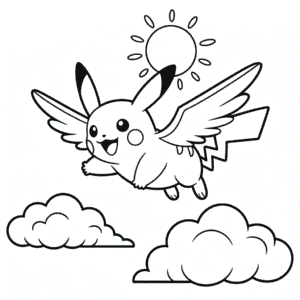 Kleurplaat Vliegende Pikachu