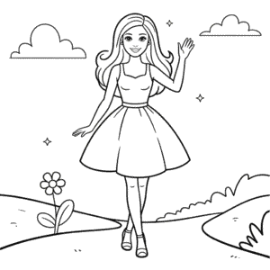 Kleurplaat Vrolijke Barbie