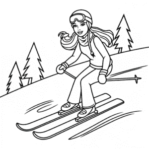 Kleurplaat Barbie Skiën