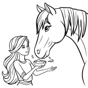 Kleurplaat Barbie Voert Paard