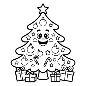 Kleurplaat Kerstboom Cartoon