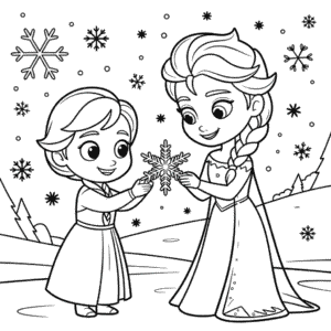 Kleurplaat Kerstmis Anna en Elsa