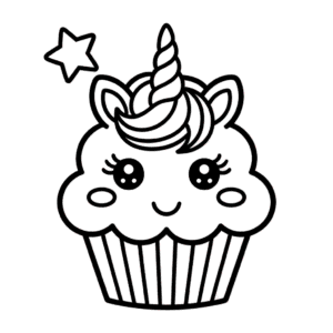 Kleurplaat Schattige Eenhoorn Cupcake