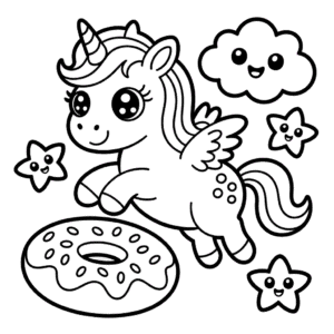 Kleurplaat Schattige Kawaii Eenhoorn