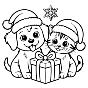 Kleurplaat Schattige Kerstdieren